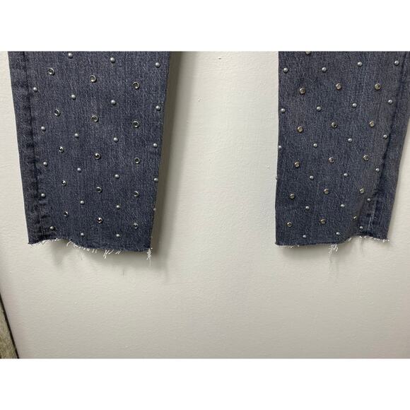 NWT LEVI'S JEANS PREMIUM CRYSTAL STUDDED EMBELLISHED BLACK CROPPED ANKLE FRAYED - Picture 13 of 16